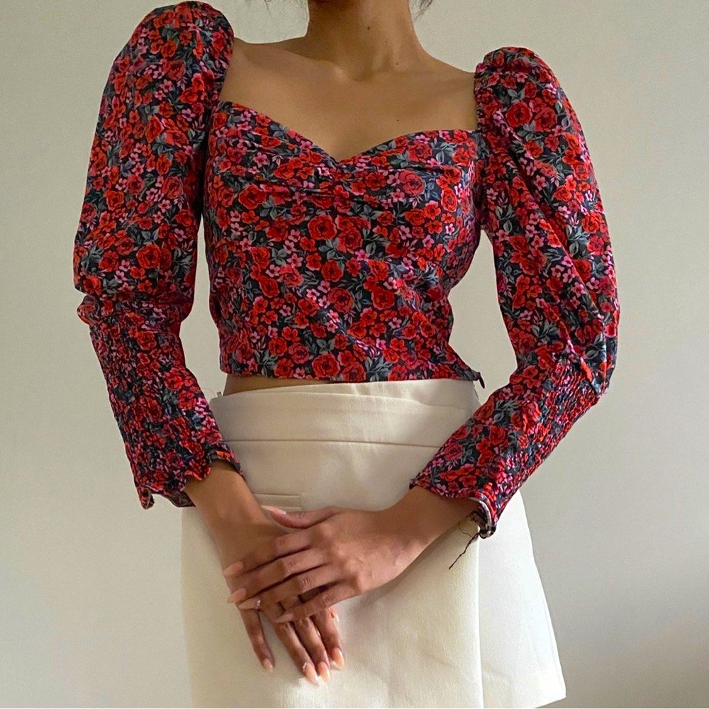 Zara Floral Puff Sleeve Crop Top